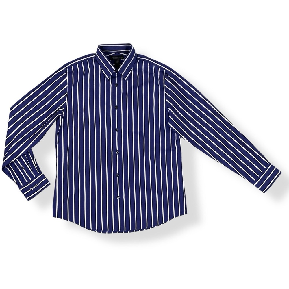 Express Shirt Men Large 16-16 1/2 Blue White Long Sleeve Button Stripe Vintage